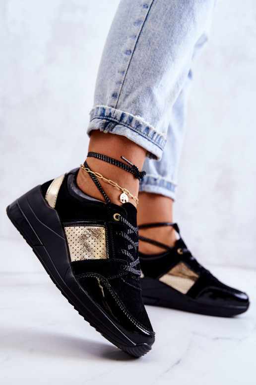 Sieviešu zamšādas sporta apavi Uz Ķīļa melnas krāsas Larson