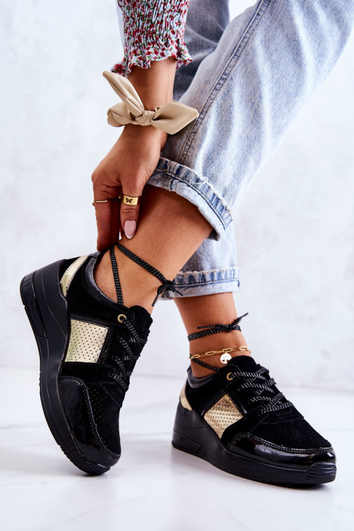 Sieviešu zamšādas sporta apavi Uz Ķīļa melnas krāsas Larson