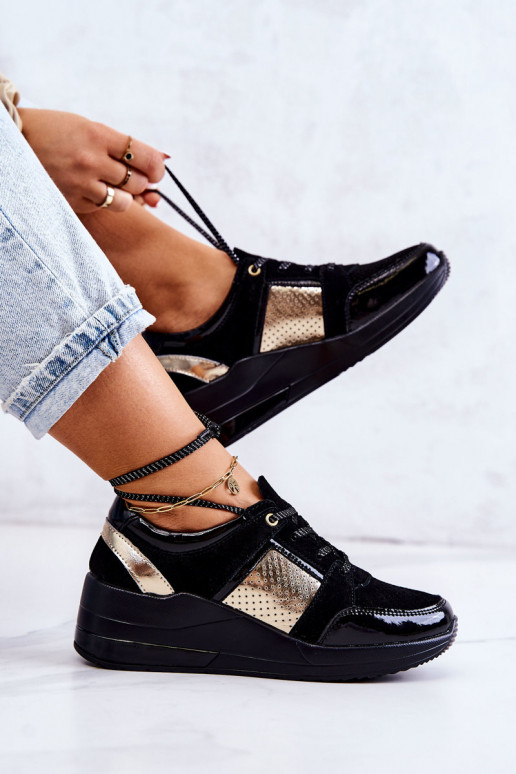 Sieviešu zamšādas sporta apavi Uz Ķīļa melnas krāsas Larson