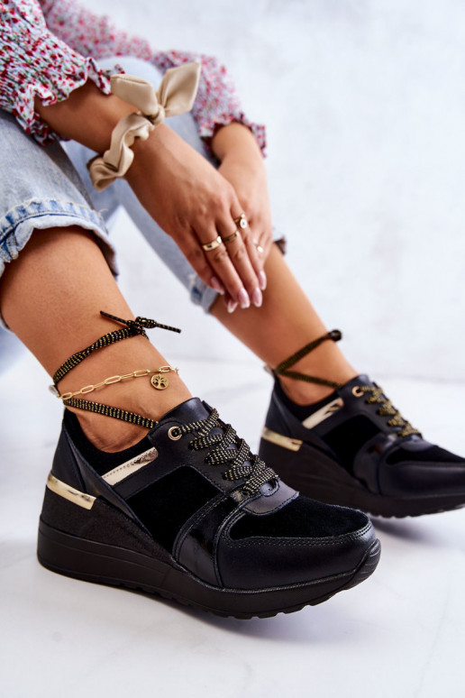 Sieviešu zamšādas sporta apavi Uz Ķīļa melnas krāsas Larson