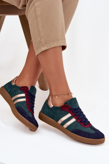 Zazoo N1068 zamšādas Zems Sneakers modeļa apavi Sieviešu ButelkoIna Zieleń