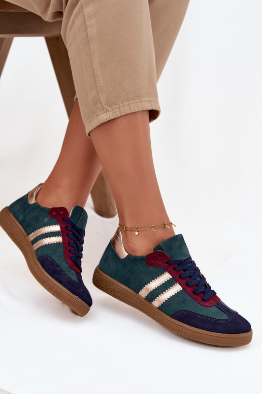 Zazoo N1068 zamšādas Zems Sneakers modeļa apavi Sieviešu ButelkoIna Zieleń