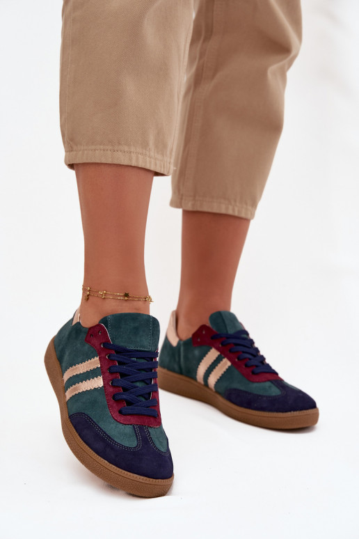 Zazoo N1068 zamšādas Zems Sneakers modeļa apavi Sieviešu ButelkoIna Zieleń