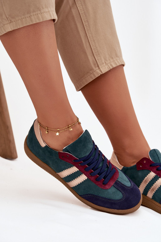 Zazoo N1068 zamšādas Zems Sneakers modeļa apavi Sieviešu ButelkoIna Zieleń