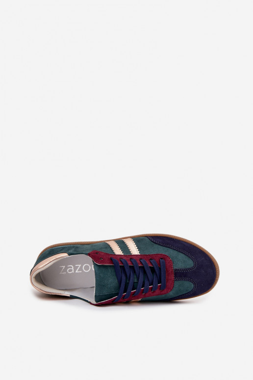 Zazoo N1068 zamšādas Zems Sneakers modeļa apavi Sieviešu ButelkoIna Zieleń