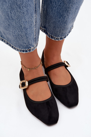 Balerīnas ar siksniņām I Złotą ar sprādzēm Eko zamšādaoIne melnas krāsas Adelora