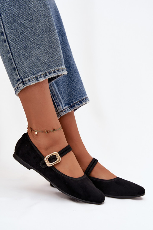 Balerīnas ar siksniņām I Złotą ar sprādzēm Eko zamšādaoIne melnas krāsas Adelora