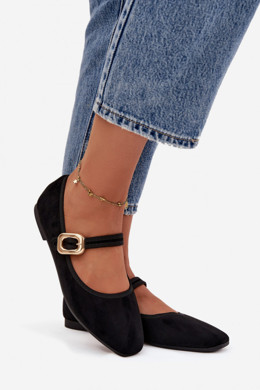 Balerīnas ar siksniņām I Złotą ar sprādzēm Eko zamšādaoIne melnas krāsas Adelora