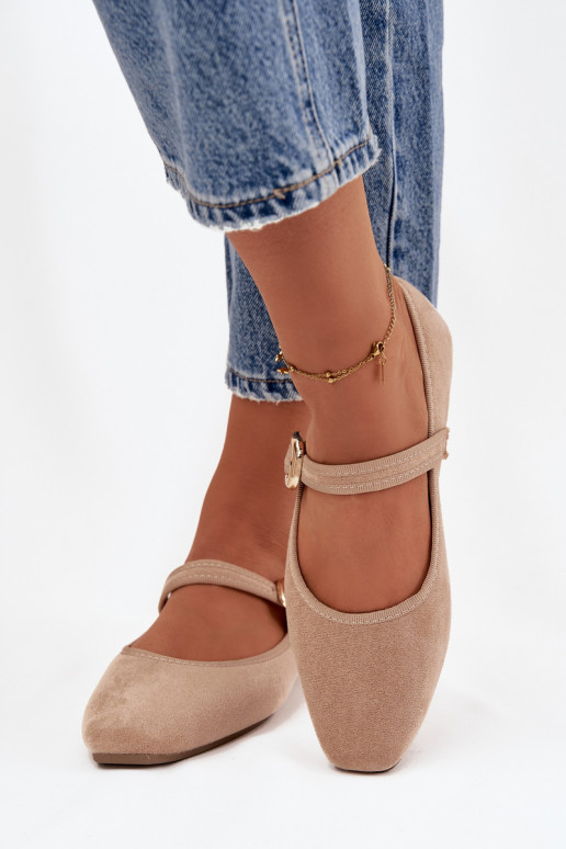 Balerīnas ar siksniņām I Złotą ar sprādzēm Eko zamšādaoIne smilšu krāsas Adelora