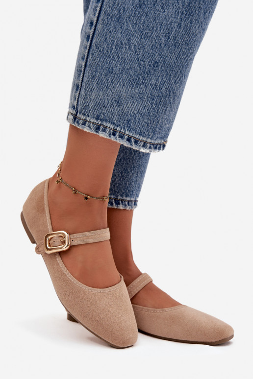 Balerīnas ar siksniņām I Złotą ar sprādzēm Eko zamšādaoIne smilšu krāsas Adelora