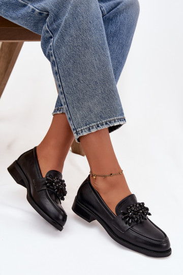 apavi sieviešu mokasīni ar ornamentiem melnas krāsas Murelle