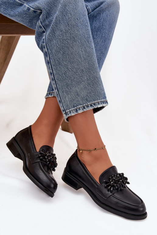 apavi sieviešu mokasīni ar ornamentiem melnas krāsas Murelle