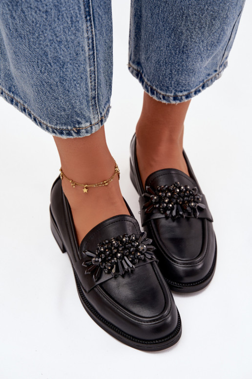 apavi sieviešu mokasīni ar ornamentiem melnas krāsas Murelle