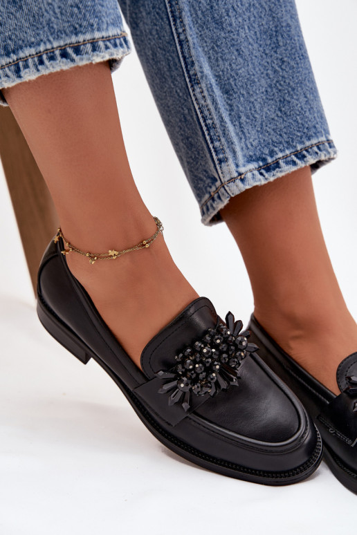 apavi sieviešu mokasīni ar ornamentiem melnas krāsas Murelle