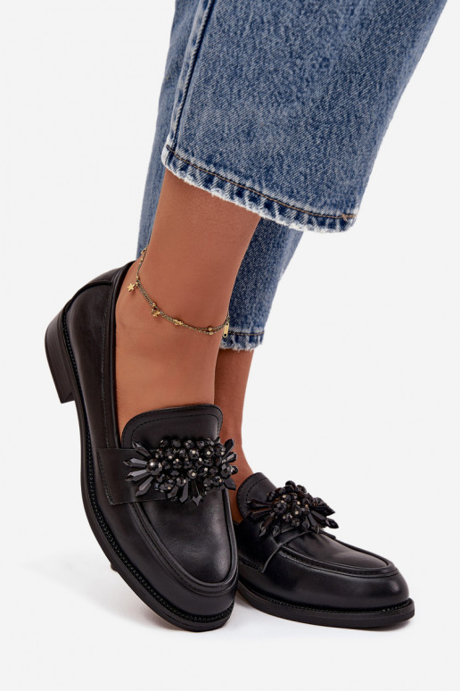 apavi sieviešu mokasīni ar ornamentiem melnas krāsas Murelle