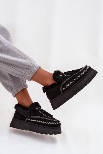 sniega apavi Sieviešu ar platformu ar kažokādu Un bārkstis melnas krāsas Ferayne