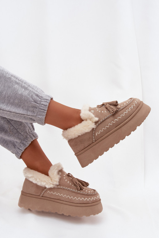 sniega apavi Sieviešu ar platformu ar kažokādu Un bārkstis smilšu krāsas Ferayne