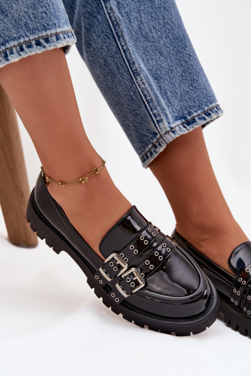 sieviešu mokasīni Laque Ar svītrām I Sudraba krāsasmi ar sprādzēmmi melnas krāsas Gabrisse