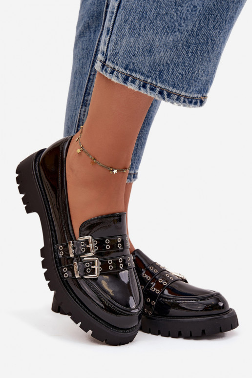 sieviešu mokasīni Laque Ar svītrām I Sudraba krāsasmi ar sprādzēmmi melnas krāsas Gabrisse