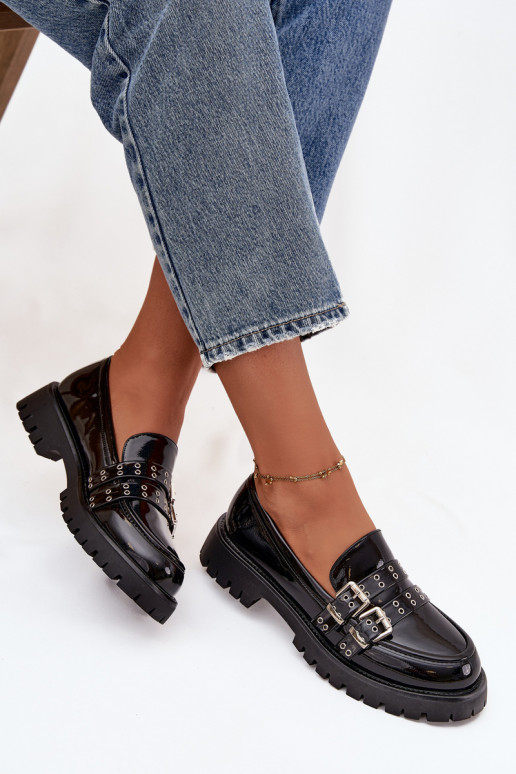 sieviešu mokasīni Laque Ar svītrām I Sudraba krāsasmi ar sprādzēmmi melnas krāsas Gabrisse