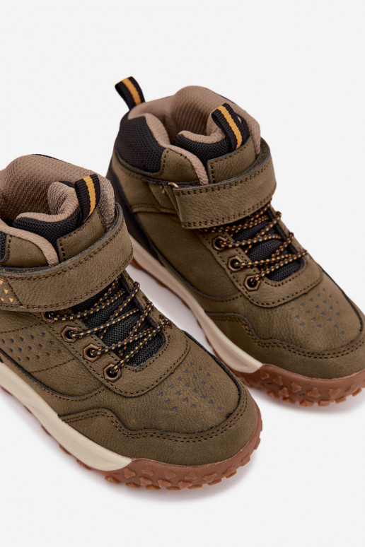 pārgājienu zābaki Bērnu apavi ar lipīgām aizdarēm haki krāsas Pavisse