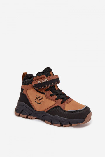 ziemas apavi Trekings Bērnu apavi ar lipīgām aizdarēm siltināti brūnas krāsas Miravie