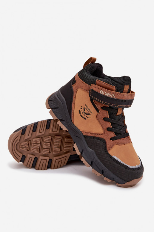 ziemas apavi Trekings Bērnu apavi ar lipīgām aizdarēm siltināti brūnas krāsas Miravie