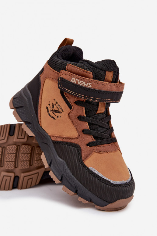 ziemas apavi Trekings Bērnu apavi ar lipīgām aizdarēm siltināti brūnas krāsas Miravie
