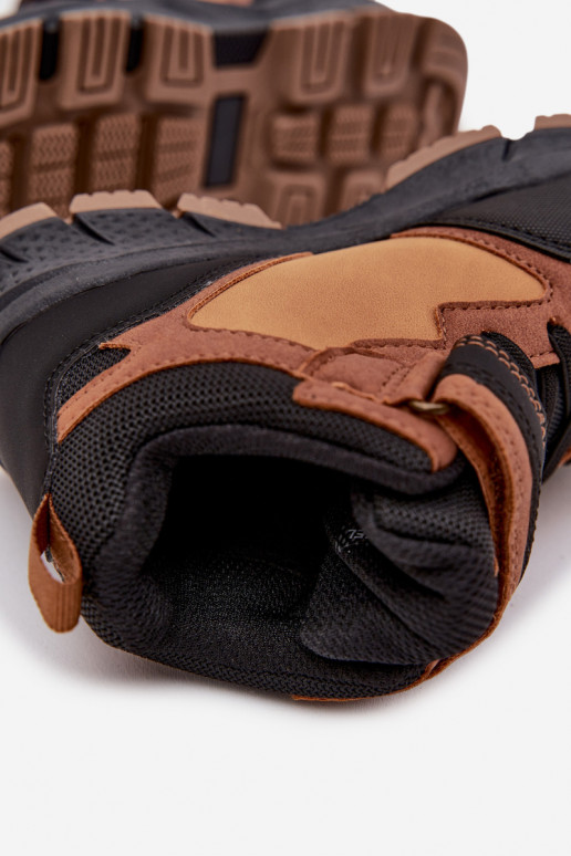 ziemas apavi Trekings Bērnu apavi ar lipīgām aizdarēm siltināti brūnas krāsas Miravie