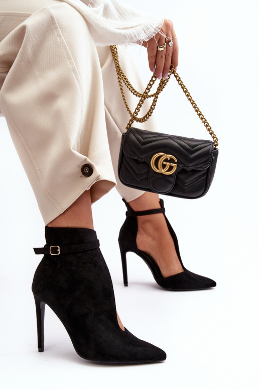 Zamšādas kurpes Sieviešu ar papēdi melnas krāsas Amalundi