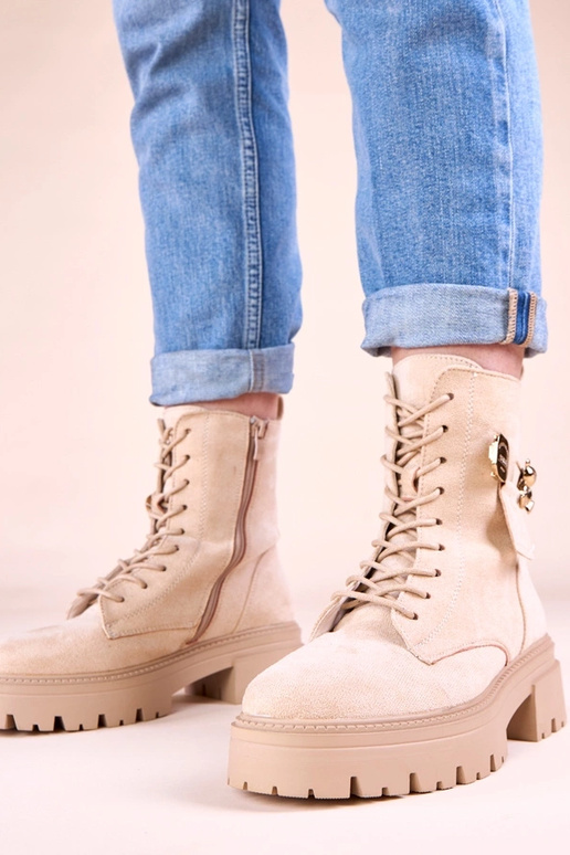 Smilšu krāsas sieviešu zābaki ar...