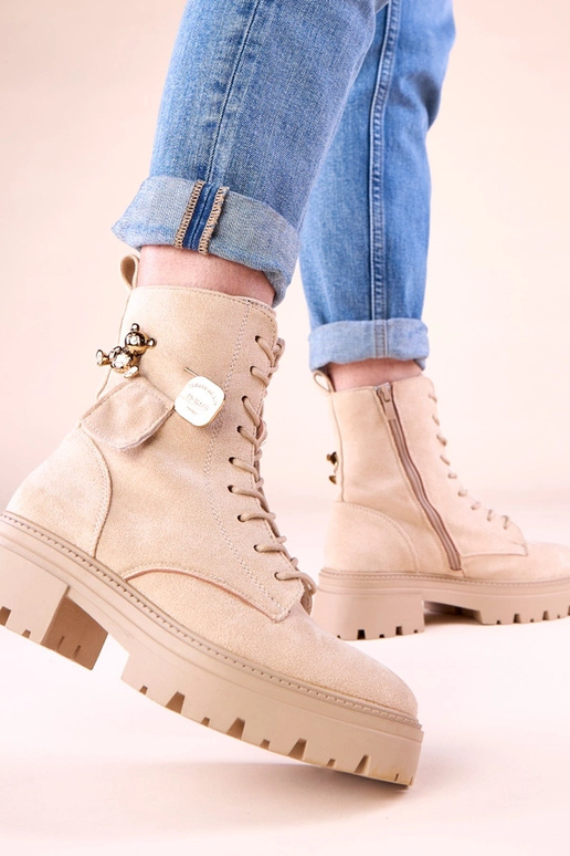 Smilšu krāsas sieviešu zābaki ar...