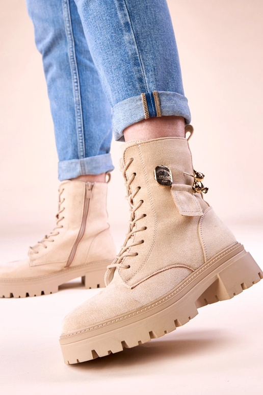 Smilšu krāsas sieviešu zābaki ar...