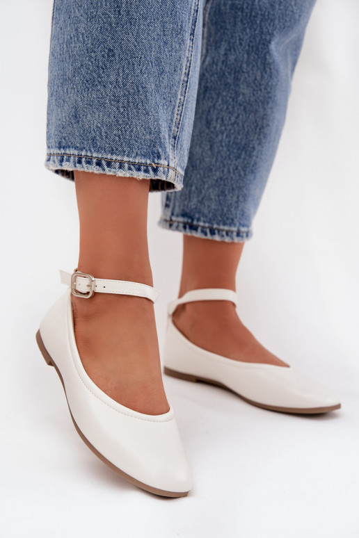 Balerīnas Sieviešu ar siksniņām I ar sprādzēm baltas krāsas Janelor