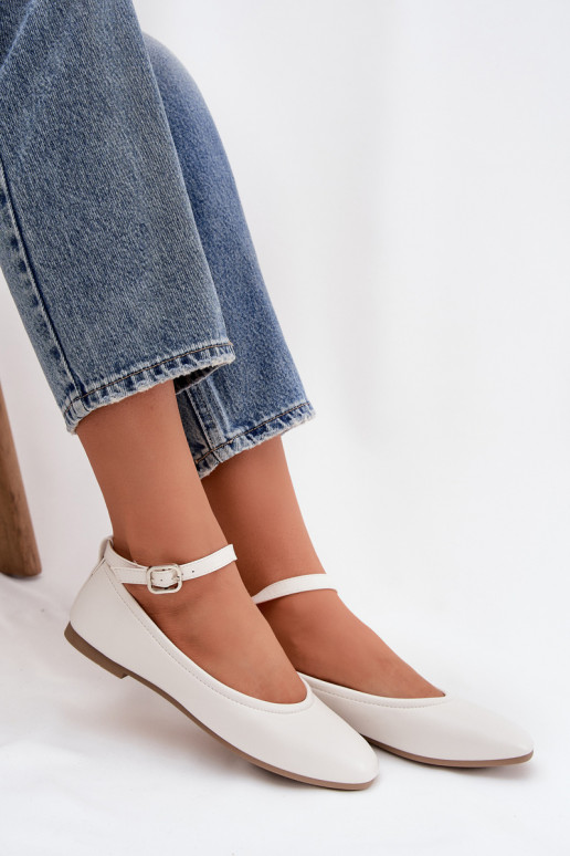 Balerīnas Sieviešu ar siksniņām I ar sprādzēm baltas krāsas Janelor