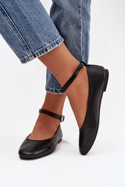 Balerīnas Sieviešu ar siksniņām I ar sprādzēm melnas krāsas Janelor