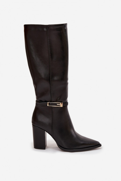 sieviešu garie zābaki ar papēdi ar sprādzēm siltināti melnas krāsas Cirella