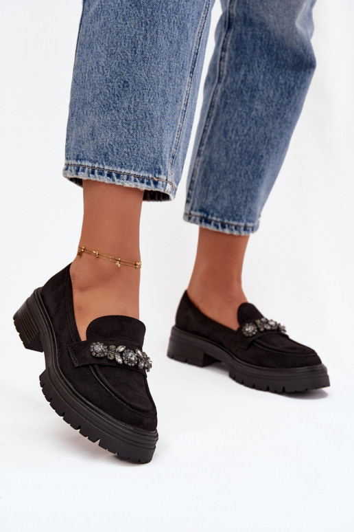 sieviešu mokasīni ar mirdzošiem spīdumiem Eko zamšādaoIne melnas krāsas Lavisse