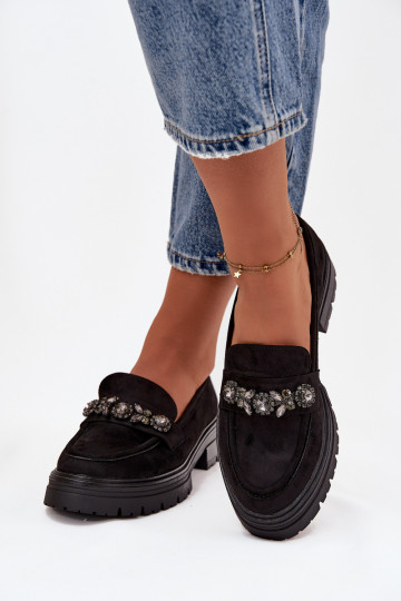 sieviešu mokasīni ar mirdzošiem spīdumiem Eko zamšādaoIne melnas krāsas Lavisse 2