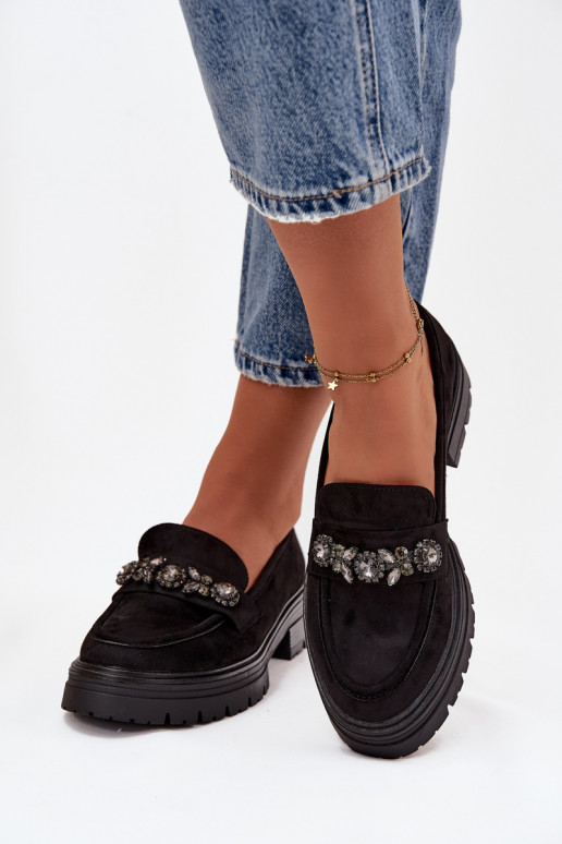 sieviešu mokasīni ar mirdzošiem spīdumiem Eko zamšādaoIne melnas krāsas Lavisse