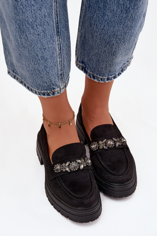 sieviešu mokasīni ar mirdzošiem spīdumiem Eko zamšādaoIne melnas krāsas Lavisse