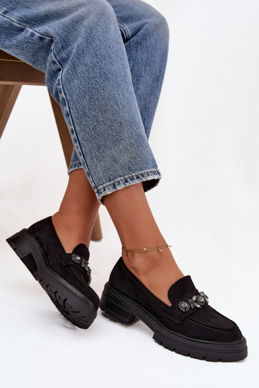 sieviešu mokasīni ar mirdzošiem spīdumiem Eko zamšādaoIne melnas krāsas Lavisse