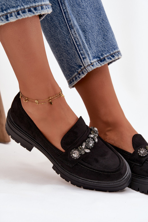 sieviešu mokasīni ar mirdzošiem spīdumiem Eko zamšādaoIne melnas krāsas Lavisse