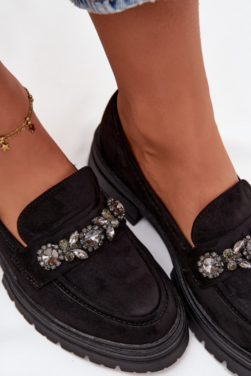 sieviešu mokasīni ar mirdzošiem spīdumiem Eko zamšādaoIne melnas krāsas Lavisse