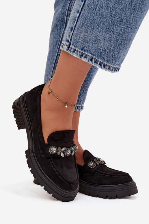 sieviešu mokasīni ar mirdzošiem spīdumiem Eko zamšādaoIne melnas krāsas Lavisse