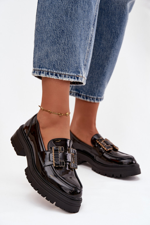 sieviešu mokasīni Laque ar ornamentiem melnas krāsas Ysandra