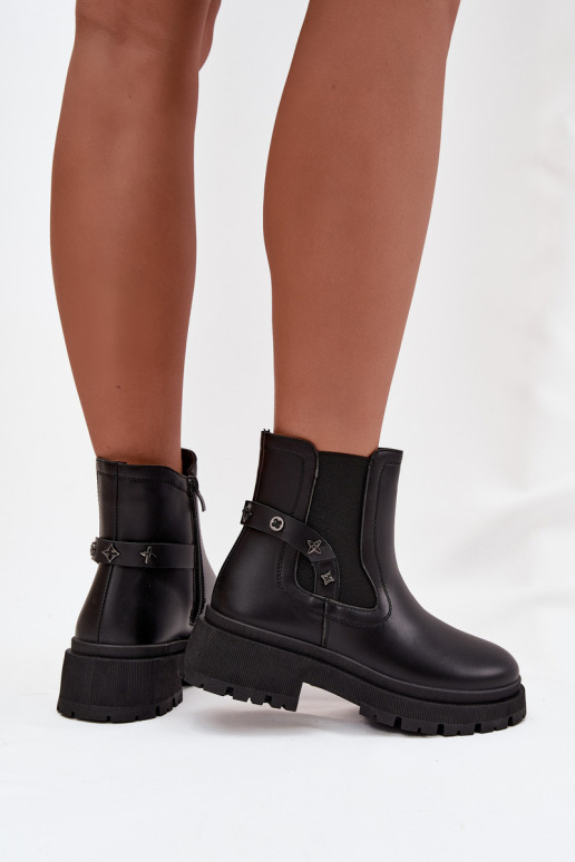 stilīgi puszābaki Uz pili Ar greznui Detalami siltināti melnas krāsas Verisse