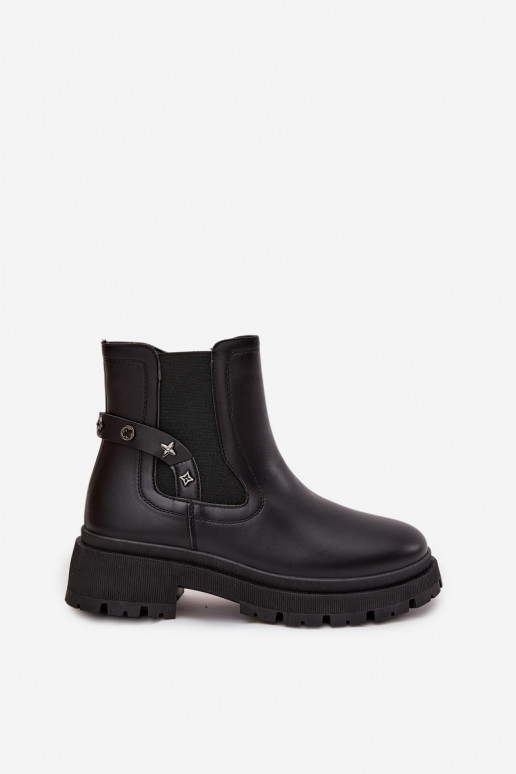 stilīgi puszābaki Uz pili Ar greznui Detalami siltināti melnas krāsas Verisse