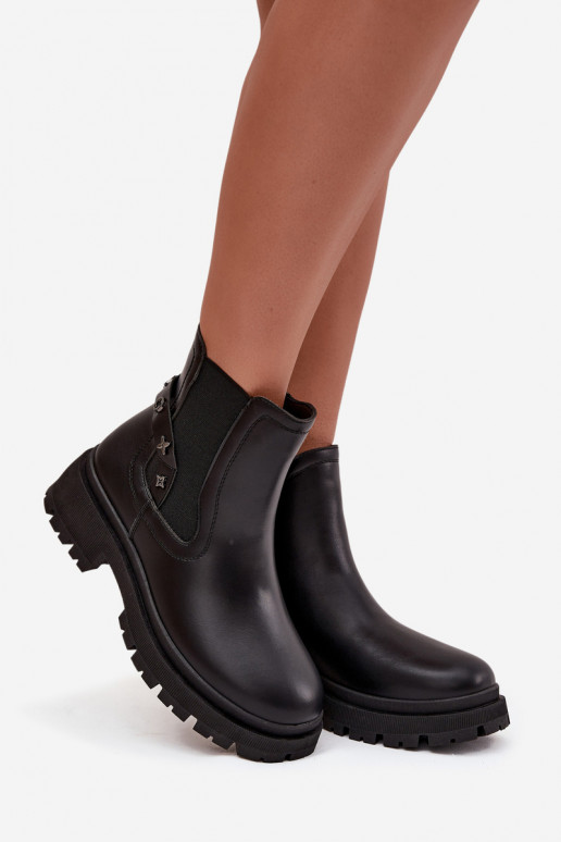 stilīgi puszābaki Uz pili Ar greznui Detalami siltināti melnas krāsas Verisse