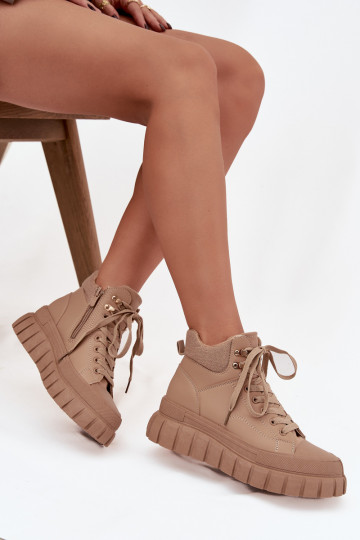 Sieviešu siltināti Sieviešu puszābaki apavi ar platformu brūnas krāsas Carenna